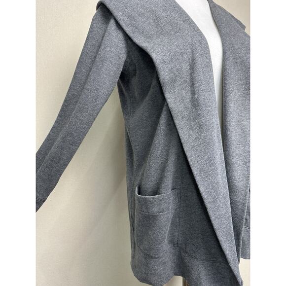 ANN TAYLOR LOFT Cardigan XS Open Front Hooded Cotton Blend Gray Classic - Picture 3 of 16